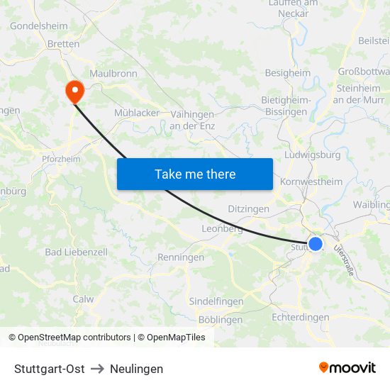 Stuttgart-Ost to Neulingen map