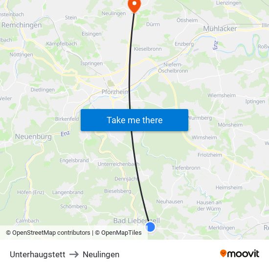 Unterhaugstett to Neulingen map