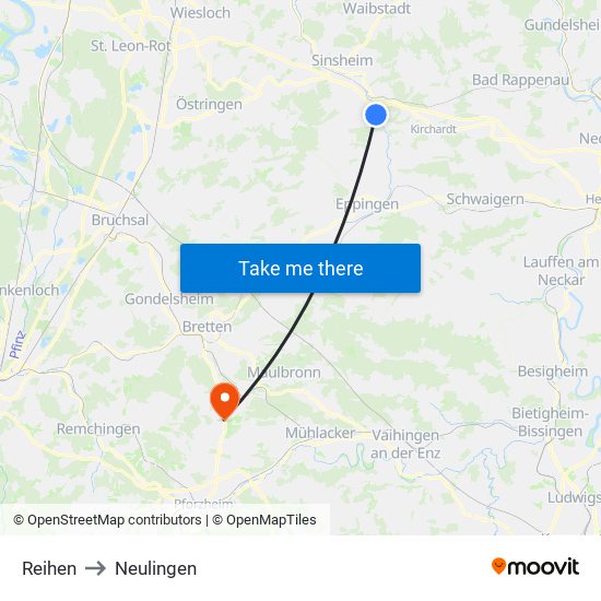 Reihen to Neulingen map