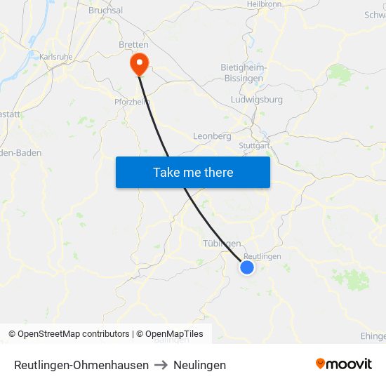 Reutlingen-Ohmenhausen to Neulingen map