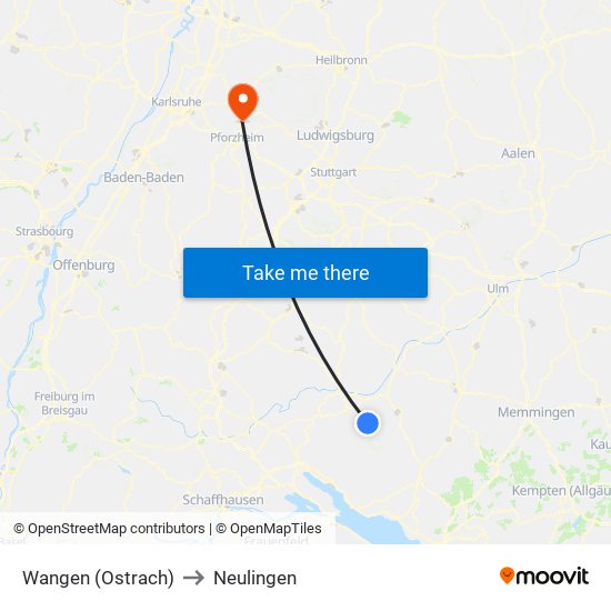 Wangen (Ostrach) to Neulingen map