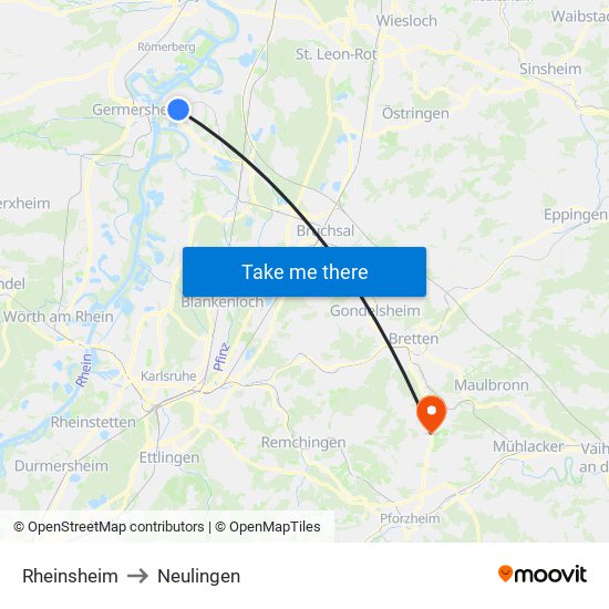 Rheinsheim to Neulingen map