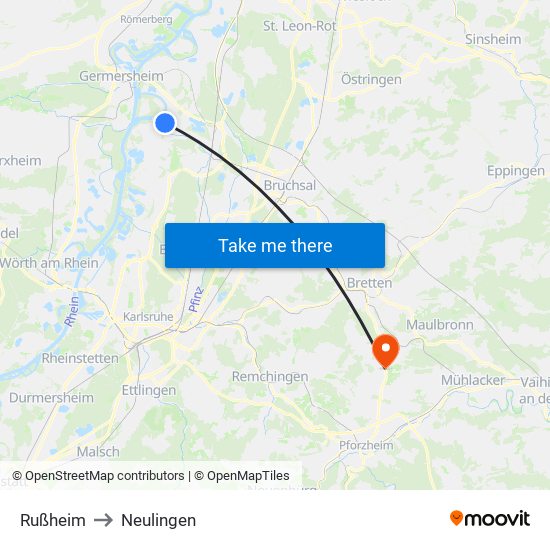 Rußheim to Neulingen map