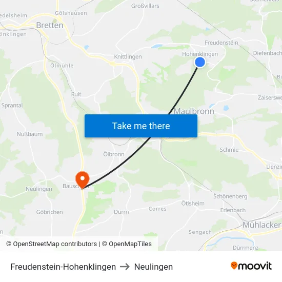 Freudenstein-Hohenklingen to Neulingen map