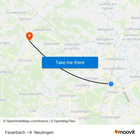 Feuerbach to Neulingen map