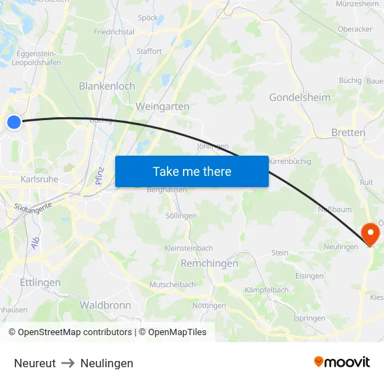 Neureut to Neulingen map