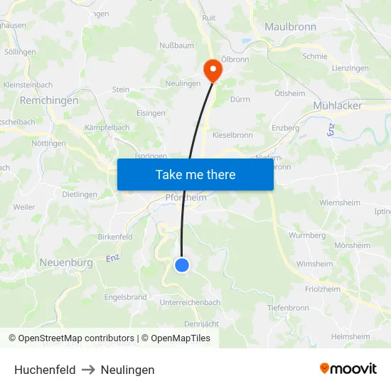 Huchenfeld to Neulingen map