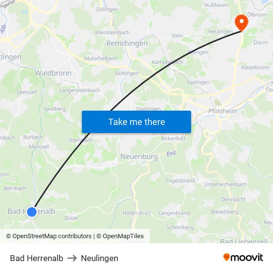 Bad Herrenalb to Neulingen map