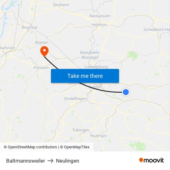 Baltmannsweiler to Neulingen map