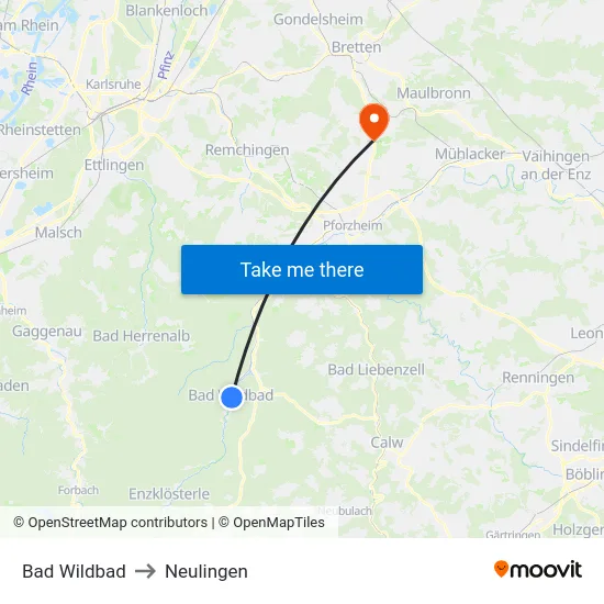 Bad Wildbad to Neulingen map