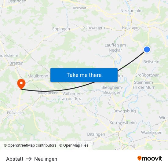 Abstatt to Neulingen map