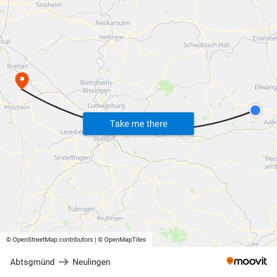 Abtsgmünd to Neulingen map