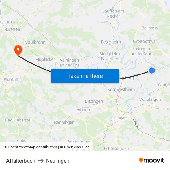 Affalterbach to Neulingen map