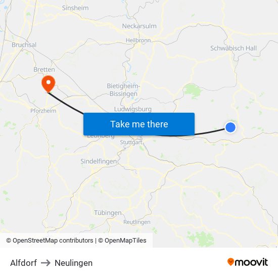Alfdorf to Neulingen map