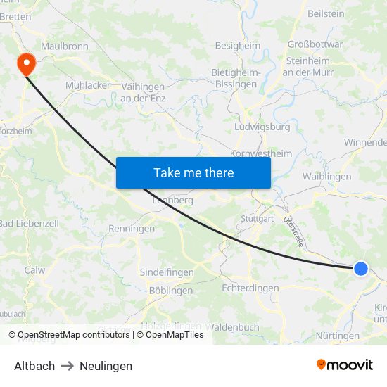 Altbach to Neulingen map