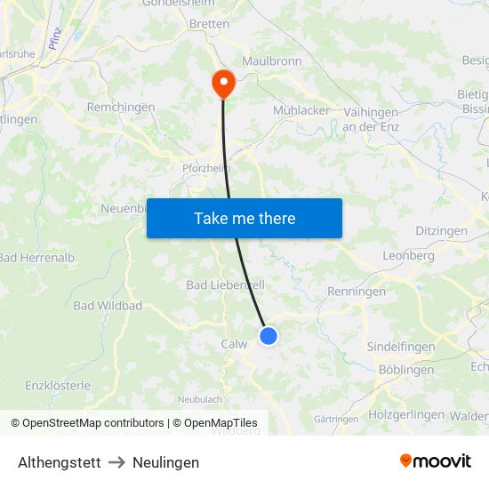 Althengstett to Neulingen map
