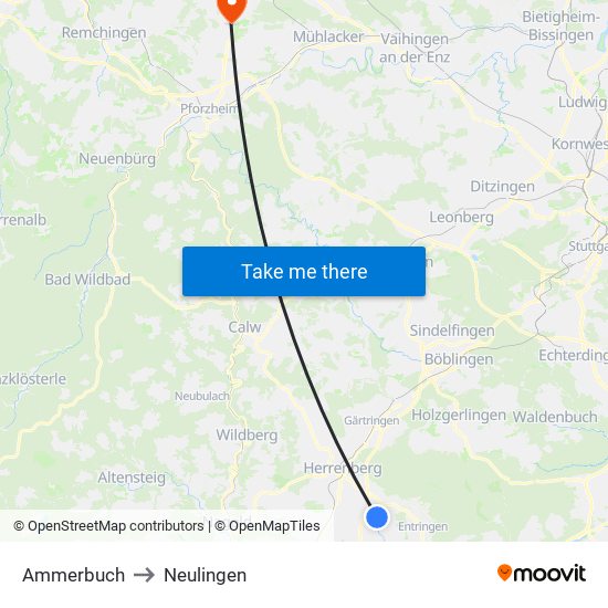 Ammerbuch to Neulingen map