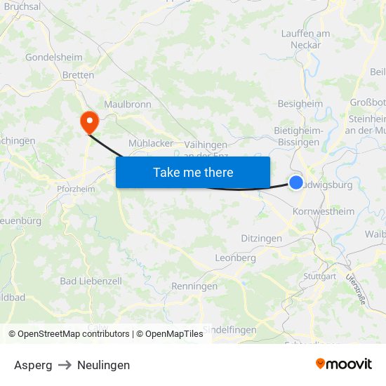 Asperg to Neulingen map