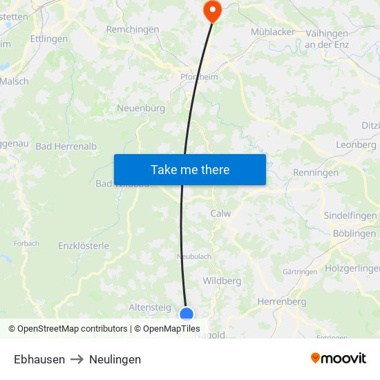 Ebhausen to Neulingen map