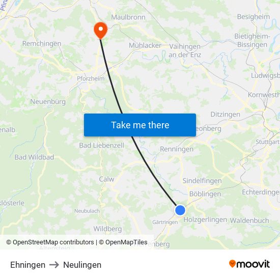 Ehningen to Neulingen map