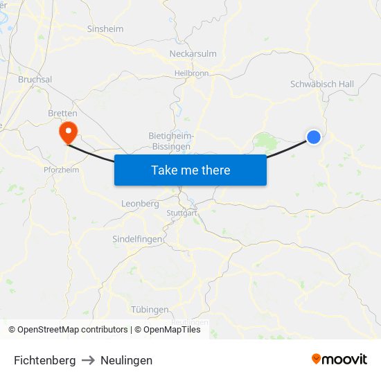Fichtenberg to Neulingen map