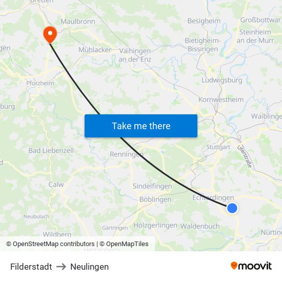 Filderstadt to Neulingen map