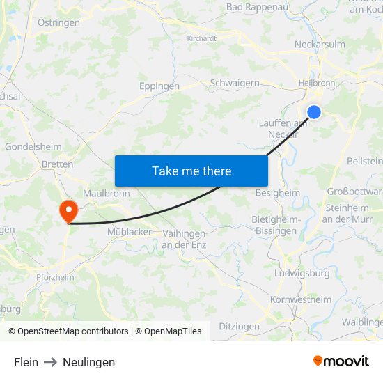 Flein to Neulingen map