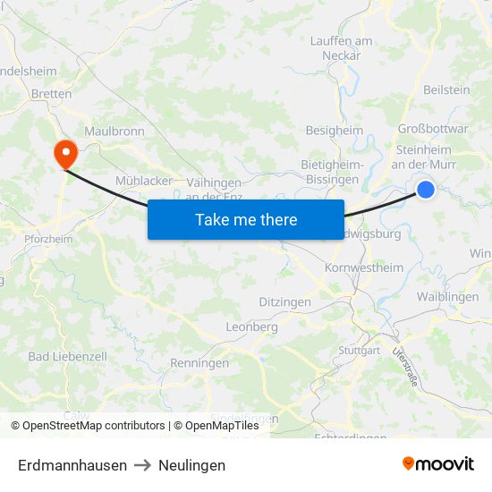 Erdmannhausen to Neulingen map