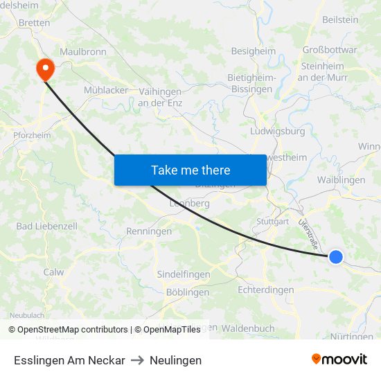 Esslingen Am Neckar to Neulingen map