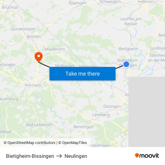 Bietigheim-Bissingen to Neulingen map