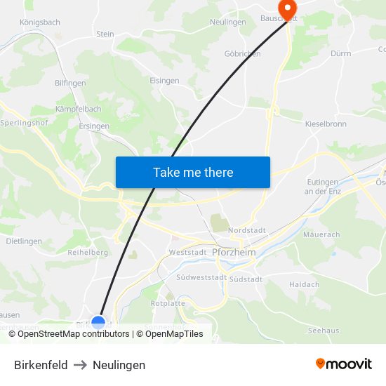 Birkenfeld to Neulingen map