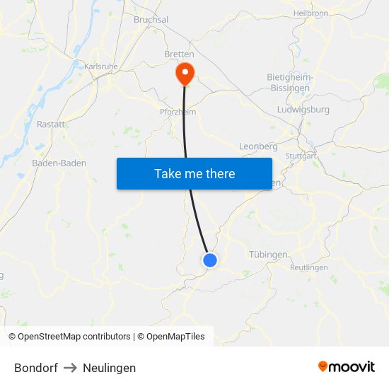Bondorf to Neulingen map