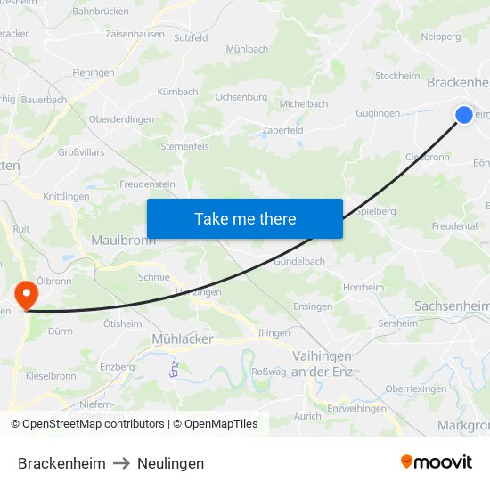 Brackenheim to Neulingen map