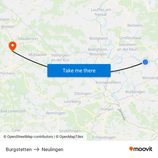 Burgstetten to Neulingen map