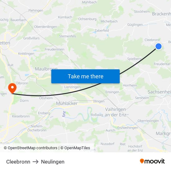 Cleebronn to Neulingen map