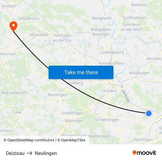 Deizisau to Neulingen map
