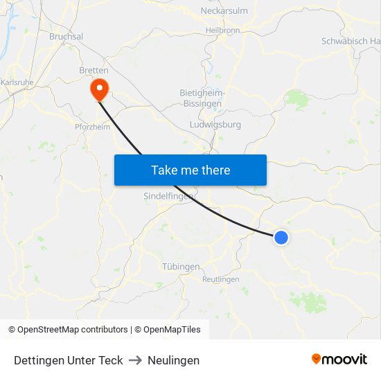 Dettingen Unter Teck to Neulingen map