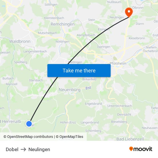 Dobel to Neulingen map