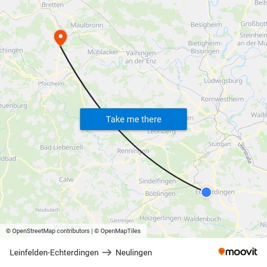 Leinfelden-Echterdingen to Neulingen map