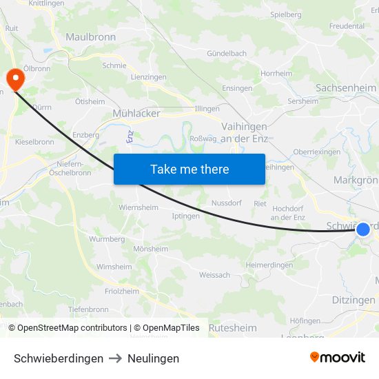 Schwieberdingen to Neulingen map