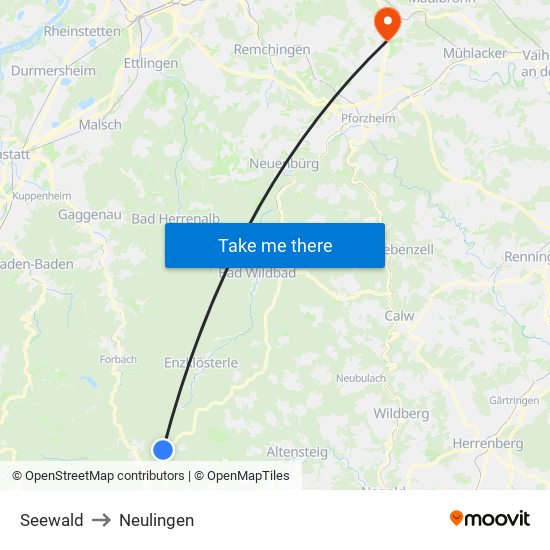 Seewald to Neulingen map