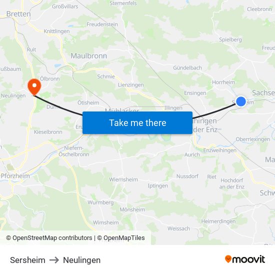 Sersheim to Neulingen map