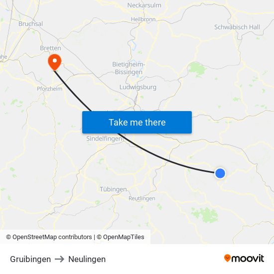 Gruibingen to Neulingen map