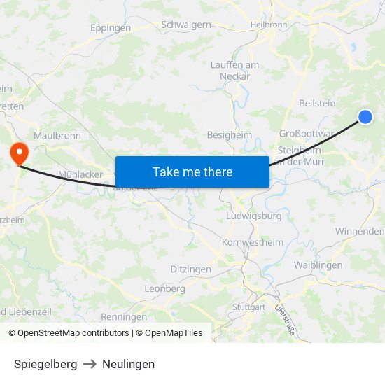 Spiegelberg to Neulingen map