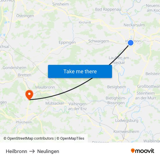 Heilbronn to Neulingen map