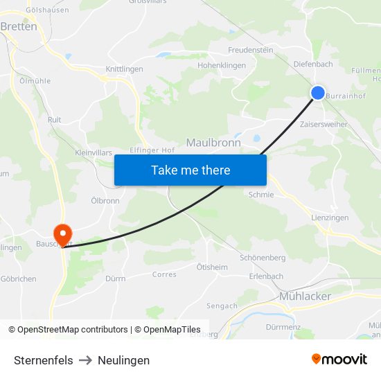 Sternenfels to Neulingen map