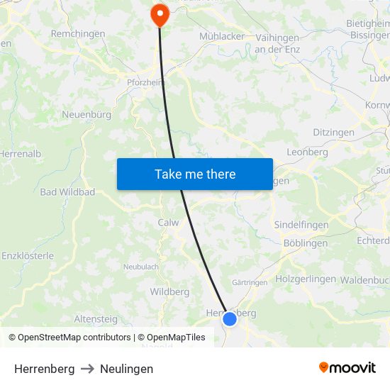 Herrenberg to Neulingen map