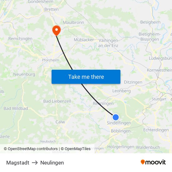 Magstadt to Neulingen map