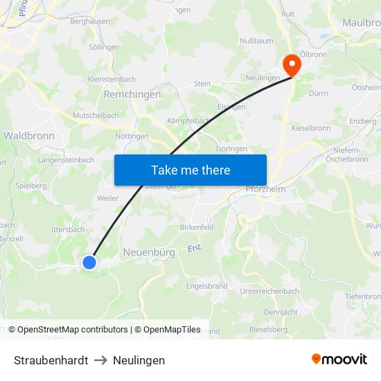 Straubenhardt to Neulingen map