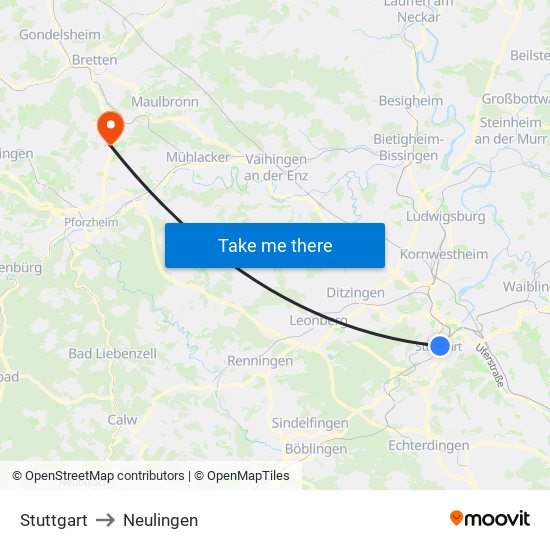 Stuttgart to Neulingen map
